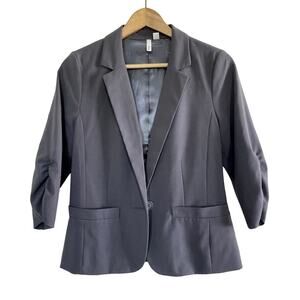 FRENCHI gray scrunch sleeve classic 1 button career office blazer jacket